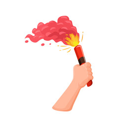 Hand Holding Flare Symbol Cartoon Illustration Vector