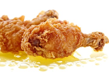 Close-Up of Golden Fried Chicken with Oil Splash