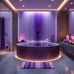 Step into a world of modern luxury with this hyper-realistic 3D-rendered bathroom. This sophisticated and high-end space features a circular bathtub in a rich, elegant hue