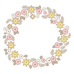 花のリースの装飾枠のカラーイラスト
