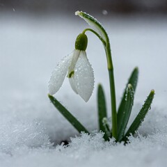 snowdrop in snow