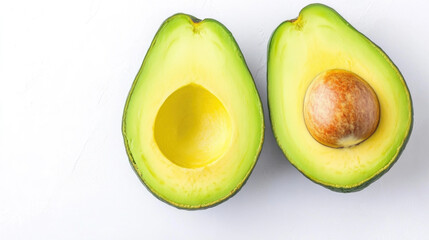 Avocado cut in the shape of the symbol pi with light shadow on white background