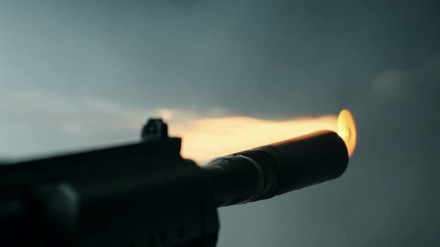 Gunfire with Suppressor Slow Motion, Cinematic Weapon Action Sequence