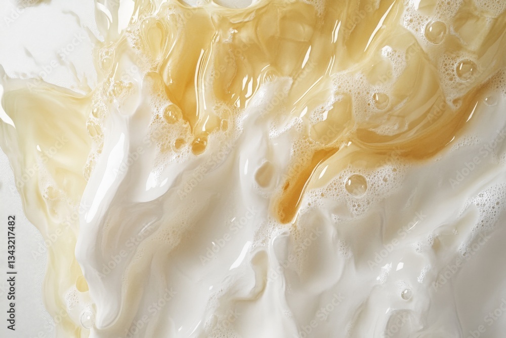 Poster swirls of cream and coffee blend together in a mesmerizing display during morning preparation