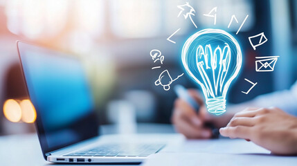 Entrepreneurs Brainstorming Ideas with Digital Tools" Two innovative entrepreneurs exchange ideas while working on their laptop and tablet, reflecting a creative and forward-thinki