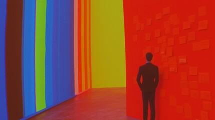 Obraz premium Man Contemplating Colorful Generative AI Art Wall