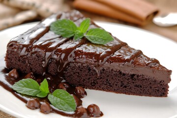 Slice of Chocolate Cake with a Layer of Fudge