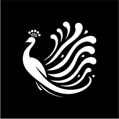 Elegant dancing peacock solid silhouette logo vector design for branding and decoration
