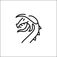 Fire-breathing dragon icon. A minimalistic design depicting a mythical dragon exhaling flames, often associated with strength, power, medieval folklore. Perfect for fantasy themes. Vector illustration