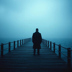Fototapeta premium Lonely Man Standing Alone, Solitude Concept, Emotional Isolation, Moody Atmosphere