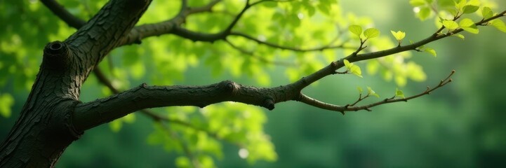 Obraz premium Delicate tree branch with intricate knot details, twiggy, trunkless, foliage