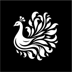 Elegant dancing peacock solid silhouette logo vector design for branding and decoration