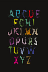  Alphabet. A set of letters, English font, dry brush, for free use. Vector image