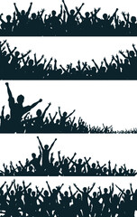 Set of editable vector crowd silhouettes with each person as a separate object