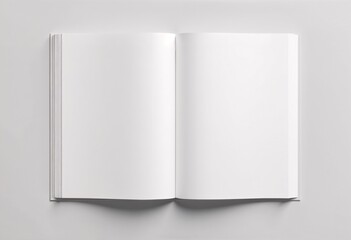 Open Blank White Book on Clean Background Empty Notebook Mockup, Minimalist Design, Template for Text, Sketches, or Branding