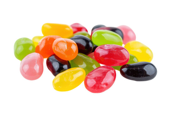 Colorful jelly beans scattered vibrantly on a white surface, inviting a playful exploration of flavors and fun moments - Powered by Adobe