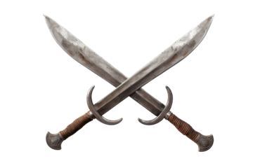 Intricately crafted swords crossed in an artistic display, showcasing timeless craftsmanship and historical significance