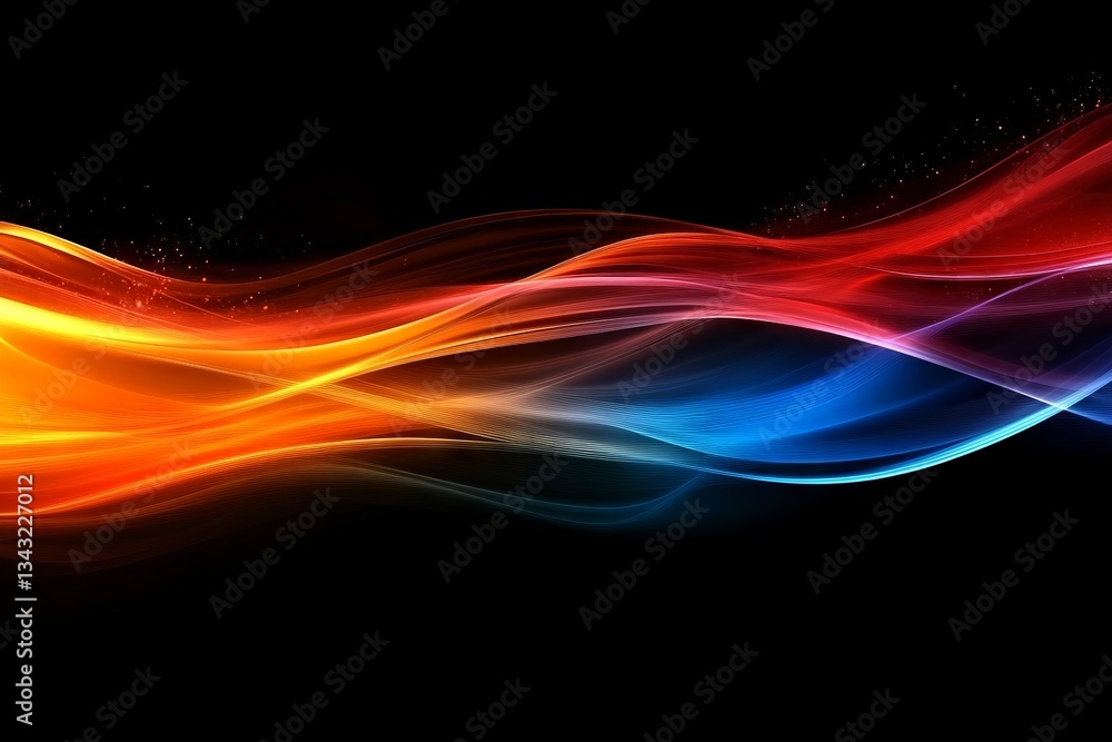 Poster vibrant abstract waves of color flowing seamlessly against a black background