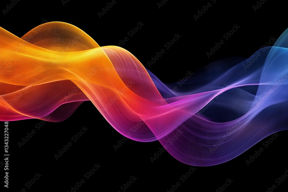 Poster colorful abstract waves create a sense of movement and flow against a black background