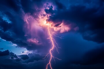A close-up of a lightning strike during a storm,