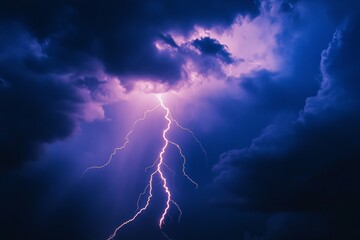 A close-up of a lightning strike during a storm,