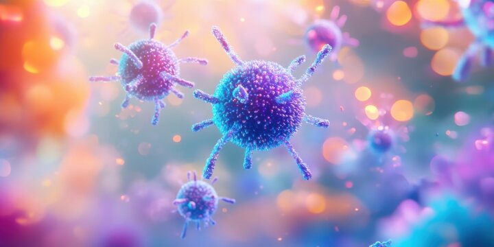 Virus microsc&oacute;pico colorido en fondo abstracto