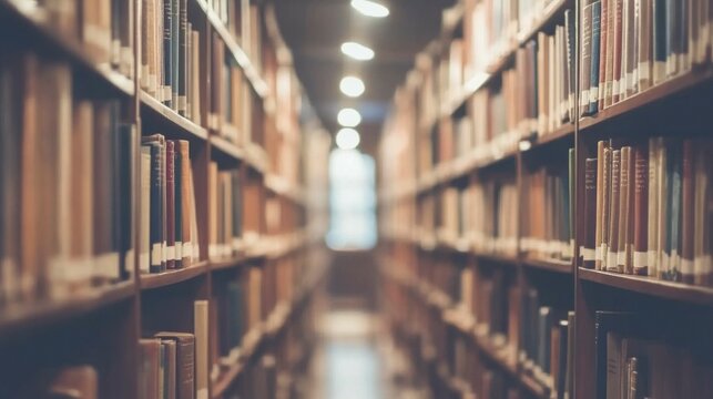 Timeless Knowledge: Old Books on Wooden Shelves, a Quiet Library Ambiance