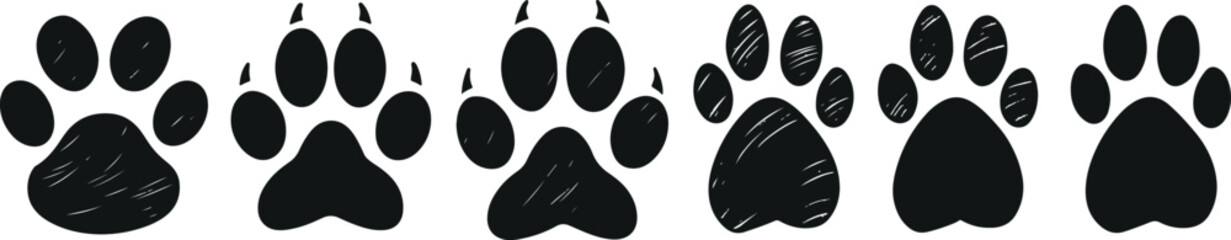 Hand-drawn animal paw prints for design elements
