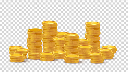 Gold coin stack on white backgorund. Old coins currency vector illustration isolated on white background. Money coin stack pile. 
