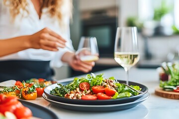 Delicious Salad with Cherry Tomatoes and White Wine
