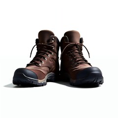 Worn Hiking Boots with Dirt and Rugged Soles, Isolated on White Background