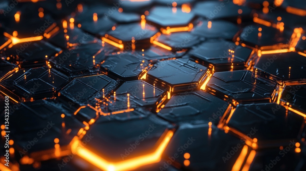 Poster illuminated hexagonal pattern depicting an advanced abstract and futuristic design