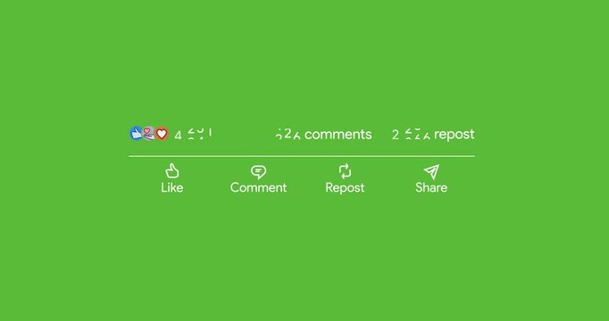 Social media Interaction counter increasing. Linkedin statistics. Post impression growing success rate. Blog engagement tracking. Digital analytics video. Alpha channel transparent MOV video overlay.