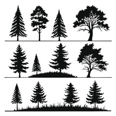 Obraz premium tree silhouette and Tropical leaves vector isolated on white background.