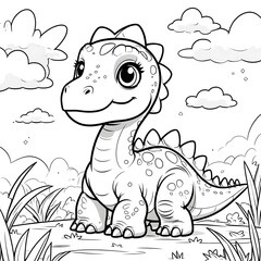 Bring prehistoric charm to your coloring activities with this Kawaii Stegosaurus Coloring Page! Designed in a simple, bold-outlined style, this adorable baby 