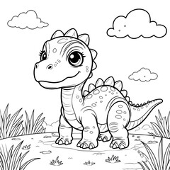 Bring prehistoric charm to your coloring activities with this Kawaii Stegosaurus Coloring Page! Designed in a simple, bold-outlined style, this adorable baby 