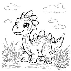 Bring prehistoric charm to your coloring activities with this Kawaii Stegosaurus Coloring Page! Designed in a simple, bold-outlined style, this adorable baby 