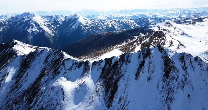 Aerial panoramic view of Jiajin Mountain, with endless ridges and canyons In Sichuan China