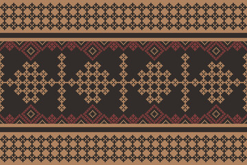 Geometric and cross stitch traditional ethnic pattern.floral pixel art embroidery. Elegance background abstract Aztec seamless pattern for fabric,cloth,dress,carpet,curtain,sarong,batik,wallpaper.