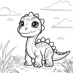 Bring prehistoric charm to your coloring activities with this Kawaii Stegosaurus Coloring Page! Designed in a simple, bold-outlined style, this adorable baby 