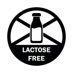 Lactose free food stamp, sticker, emblem. Milk bottle icon in circle and text. Isolated vector illustration