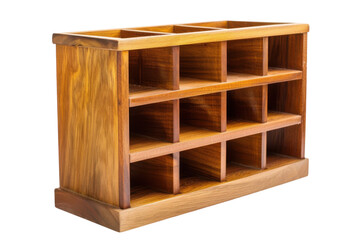 A beautifully crafted wooden organizer showcasing multiple compartments for stylish storage on a bright surface