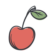 Cherry. A simple hand-drawn icon with an offset outline. Vector illustration for print, sticker, banner