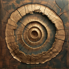 Fototapeta premium Timeless Beauty of Concentric Wood: The Heartwood Revealed in Abstract Art, Showcasing Cracked Textures and the Art of Nature's Imperfect Circles.