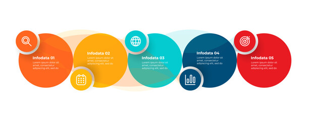 Modern business infographic with five steps and connected elements. Ideal for presentations, marketing materials, project planning, and strategic business concepts.