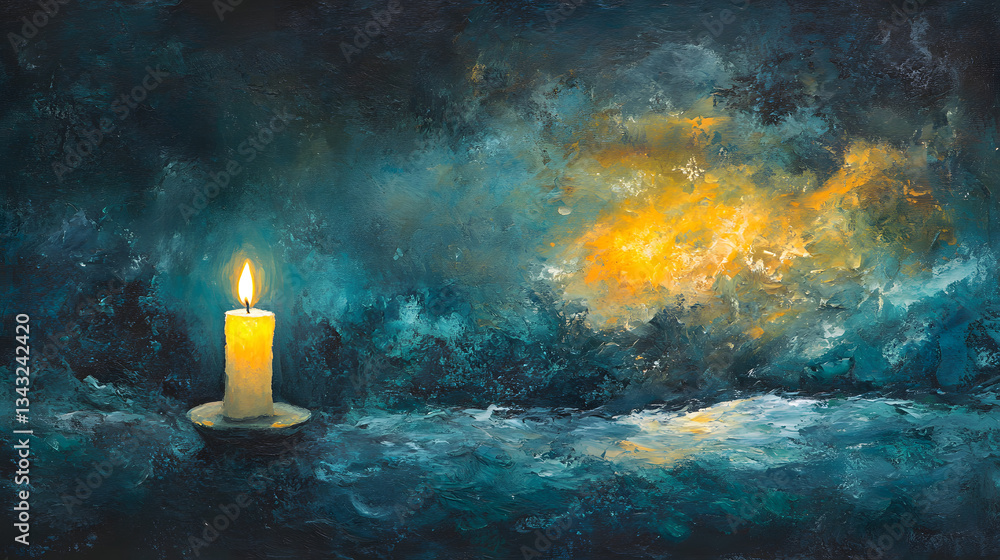 Poster single candle illuminating the darkness with a warm glow creating a sense of peace and remembrance i