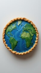  Perfectly baked globe pie with clear blue oceans and green continents