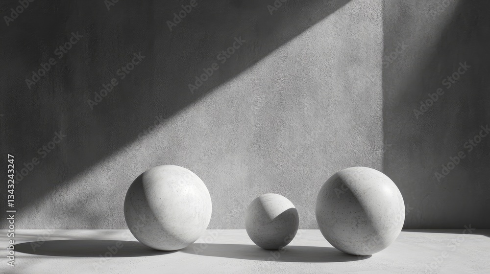 Poster three textured spherical objects illuminated by a light source