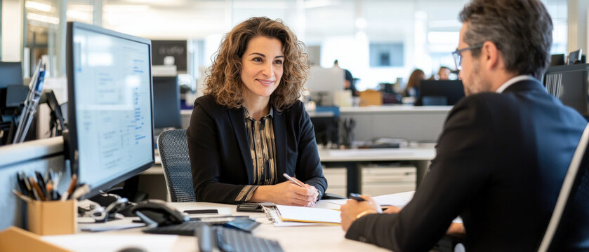 Diversity in Workplace teamwork leadership, Professional office meeting with smiling colleagues