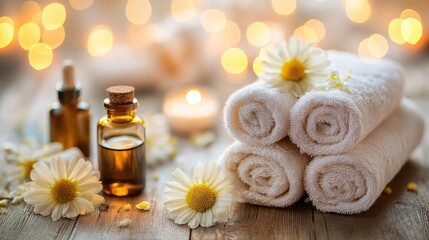 Spa Treatment Setup with Chamomile and Essential Oils
